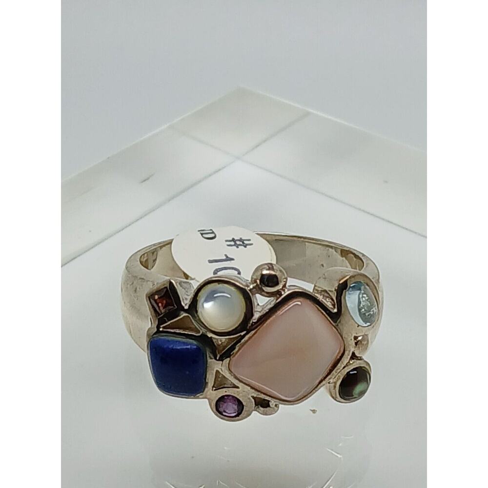 Vintage 1990's Sterling Silver Gemstone Ring Size 10 Lapis MOP Amethyst Topaz - Picture 5 of 13